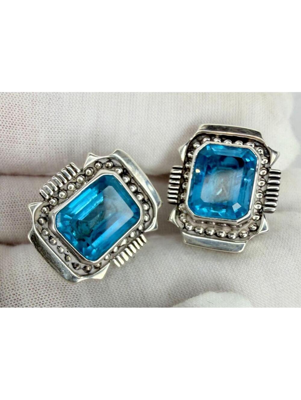 PAUL LIVINGSTON VINTAGE NATIVE AMERICAN NAVAJO TOPAZ STERLING SILVER Earrings